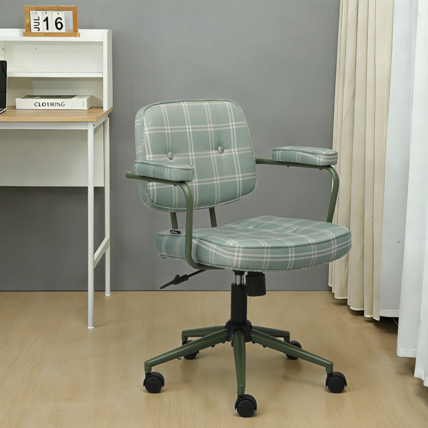 Button Çalışma Sandalyesi Ekose Kumaş - Yeşil 64x86-96x63,5 cm - 4