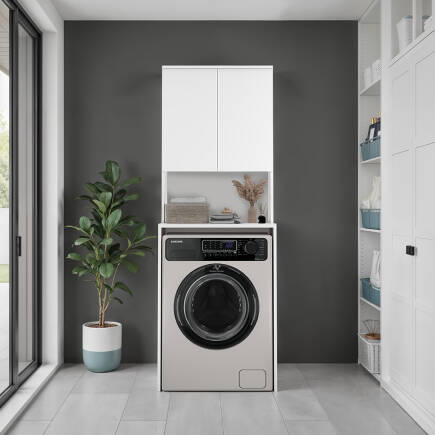 Çamaşır Makinesı Dolabı-Mat Beyaz 65x182x60 cm (GxYxD) - 3