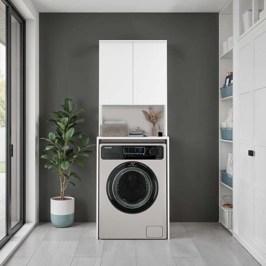 Çamaşır Makinesı Dolabı-Mat Beyaz 65x182x60 cm (GxYxD) - 3