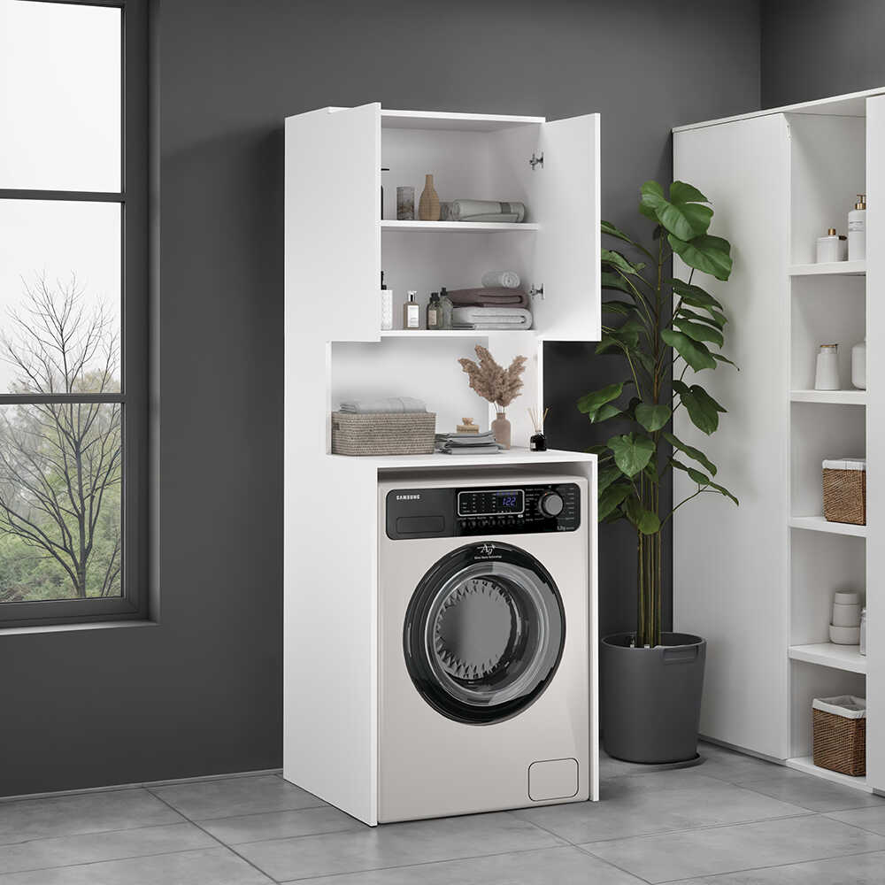 Çamaşır Makinesı Dolabı-Mat Beyaz 65x182x60 cm (GxYxD) - Adore Mobilya (1)