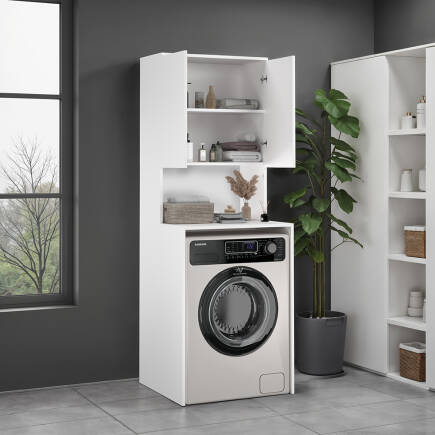 Çamaşır Makinesı Dolabı-Mat Beyaz 65x182x60 cm (GxYxD) - Adore Mobilya (1)