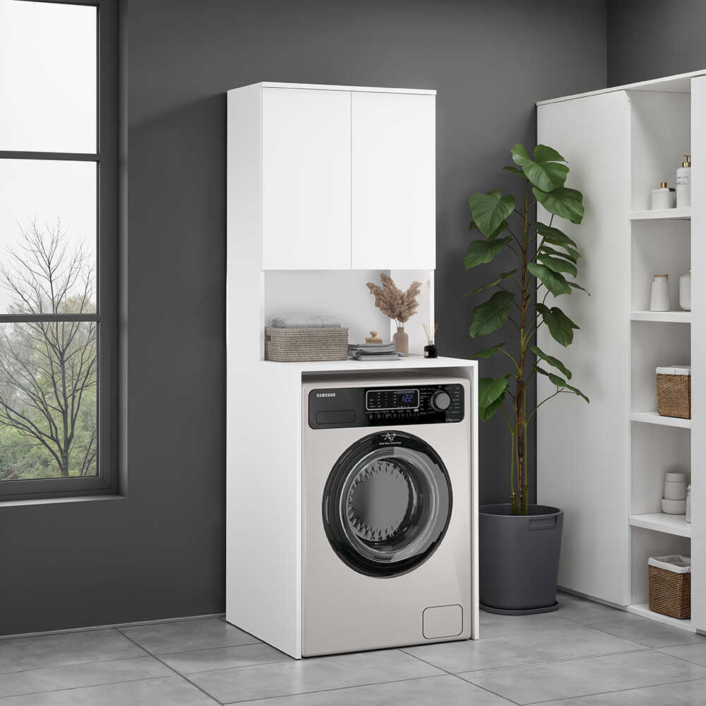 Çamaşır Makinesı Dolabı-Mat Beyaz 65x182x60 cm (GxYxD) - Adore Mobilya