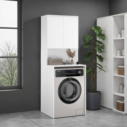 Çamaşır Makinesı Dolabı-Mat Beyaz 65x182x60 cm (GxYxD) - Adore Mobilya