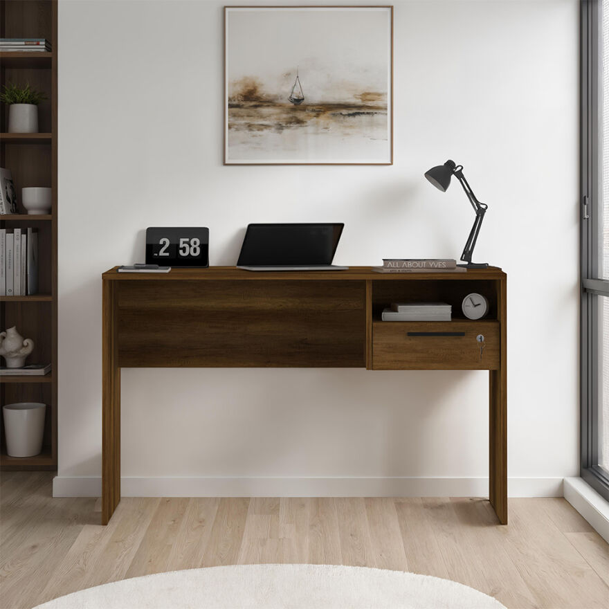 Concept Kilitli Çekmeceli Çalışma Masası-Koyu Ceviz (Oslo Ceviz) 120x75x60 cm (GxYxD) - 2
