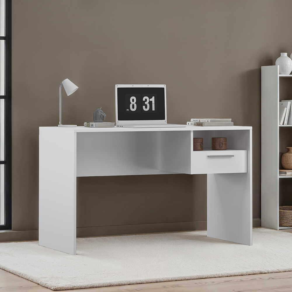 Concept Kilitli Çekmeceli Çalışma Masası-Mat Lake Beyaz 120x75x60 cm (GxYxD)