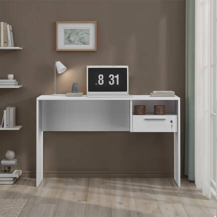 Concept Kilitli Çekmeceli Çalışma Masası-Mat Lake Beyaz 120x75x60 cm (GxYxD) - 2