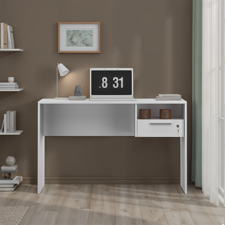 Concept Kilitli Çekmeceli Çalışma Masası-Mat Lake Beyaz 120x75x60 cm (GxYxD) - 2