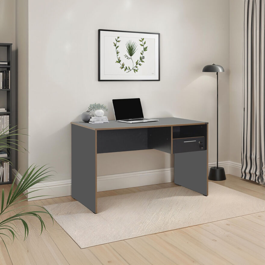 Concept Kilitli Çekmeceli Çalışma Masası-Antrasit-Kontra 120x75x60 cm (GxYxD) - 1