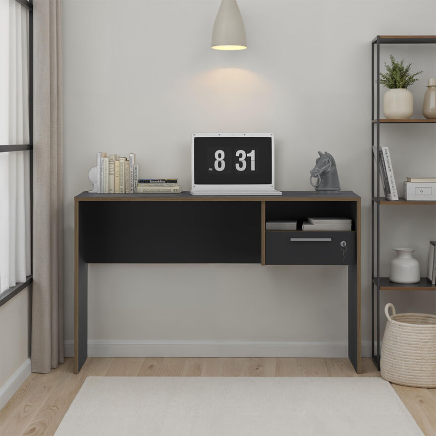 Concept Kilitli Çekmeceli Çalışma Masası-Antrasit-Kontra 120x75x60 cm (GxYxD) - 2