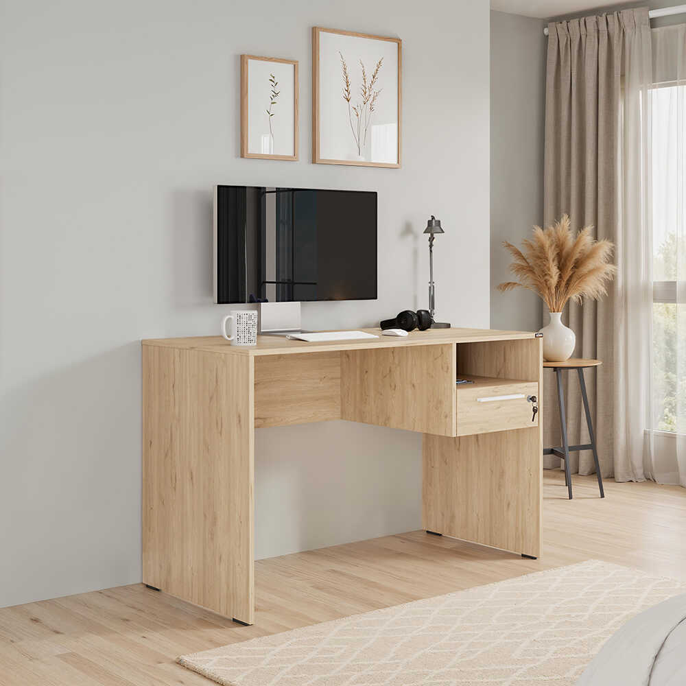 Concept Kilitli Çekmeceli Çalışma Masası - Florida Meşe 120x75x60 cm