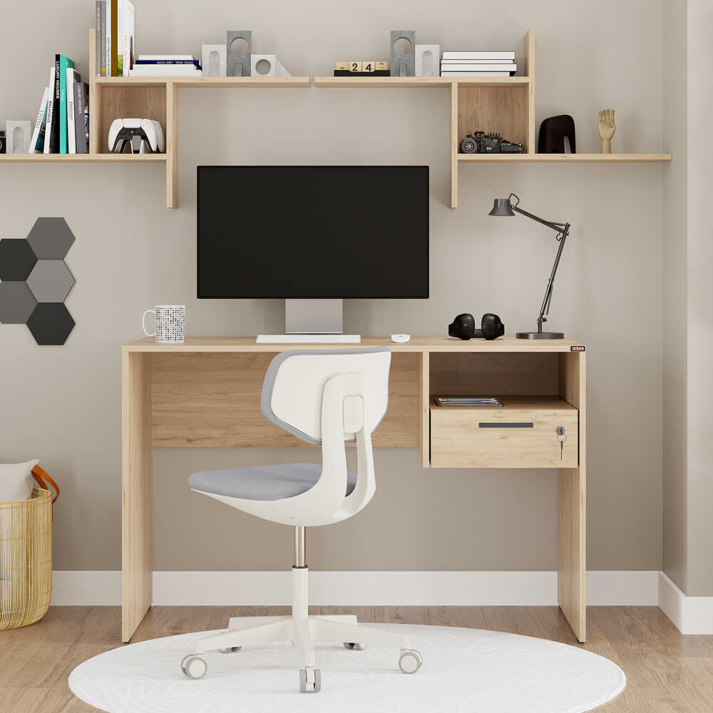 Concept Kilitli Çekmeceli Çalışma Masası - Florida Meşe 120x75x60 cm - Adore Mobilya