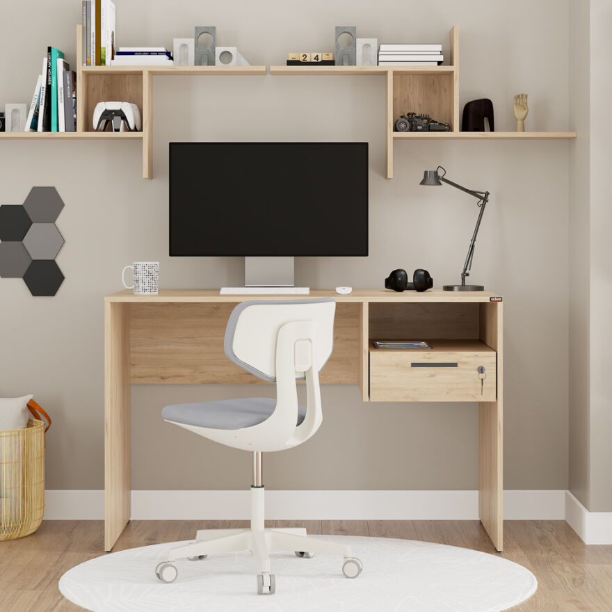 Concept Kilitli Çekmeceli Çalışma Masası - Florida Meşe 120x75x60 cm - 1