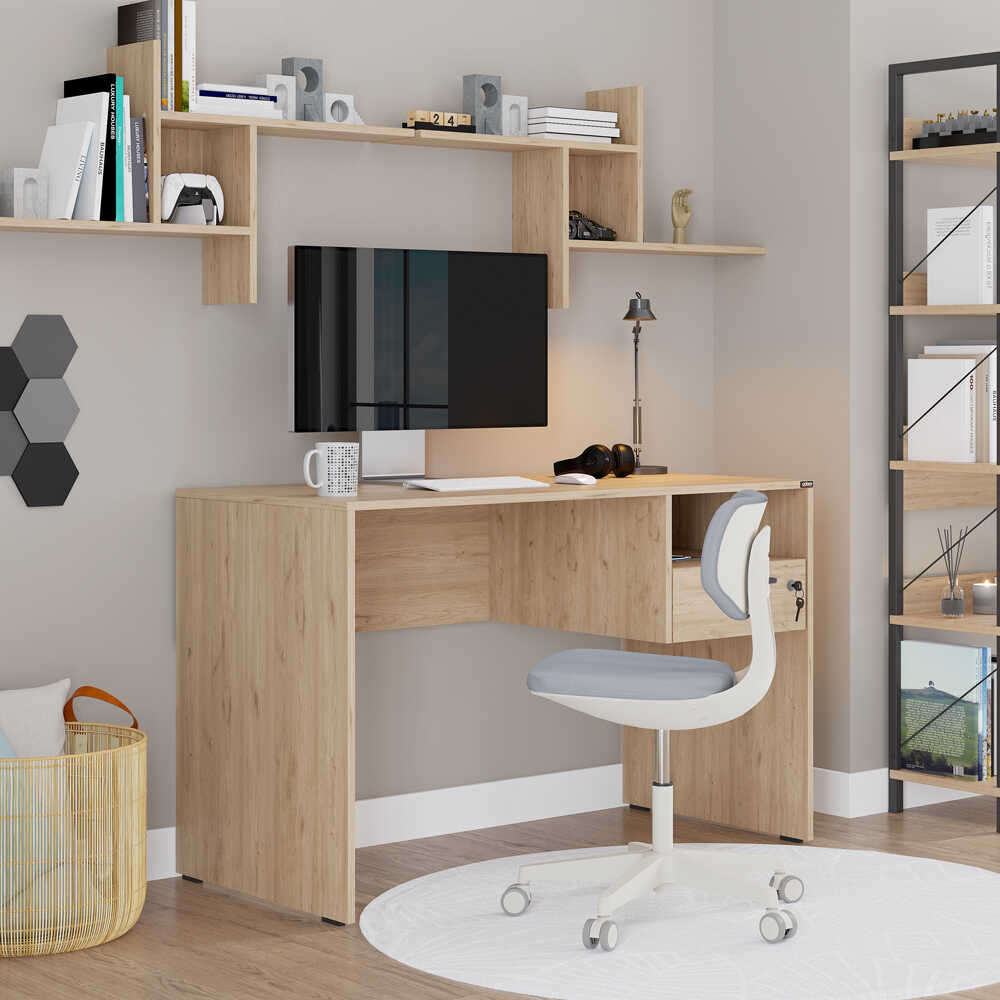 Concept Kilitli Çekmeceli Çalışma Masası - Florida Meşe 120x75x60 cm - Adore Mobilya (1)