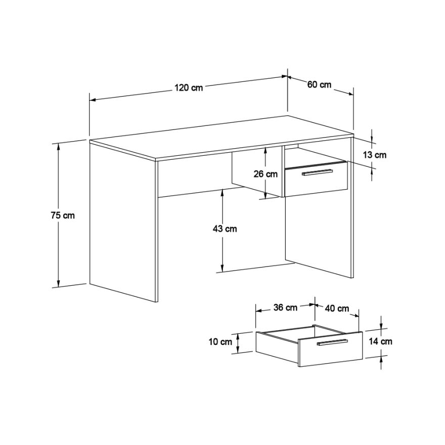 Concept Kilitli Çekmeceli Çalışma Masası - Florida Meşe 120x75x60 cm - 7