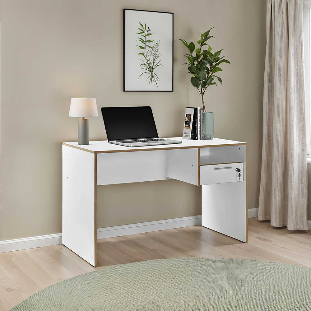 Concept Kilitli Çekmeceli Çalışma Masası-Mat Lake Beyaz/Kontra 120x75x60 cm (GxYxD)