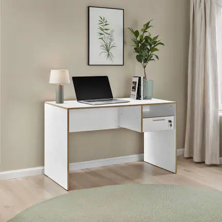 Concept Kilitli Çekmeceli Çalışma Masası-Mat Lake Beyaz/Kontra 120x75x60 cm (GxYxD) 