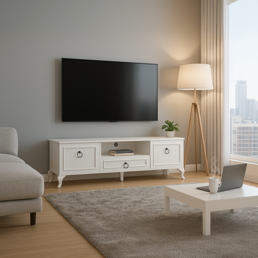 Country Tv Ünitesi - Mat Lake Beyaz 181x54x41 cm (GxYxD) - 1