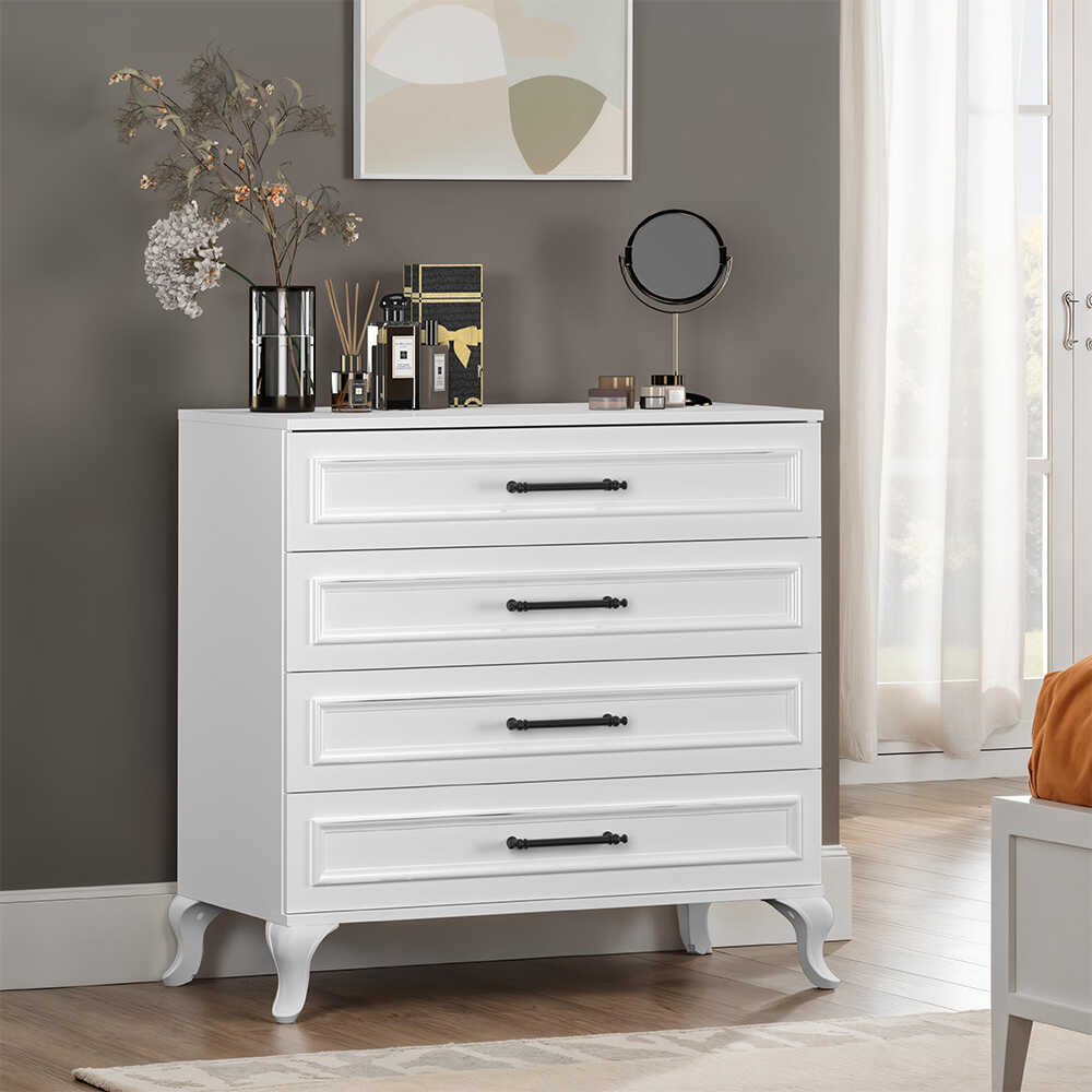 Country 4 Çekmeceli Şifonyer - Mat Lake Beyaz 90x89x45 cm (GxYxD) - Adore Mobilya