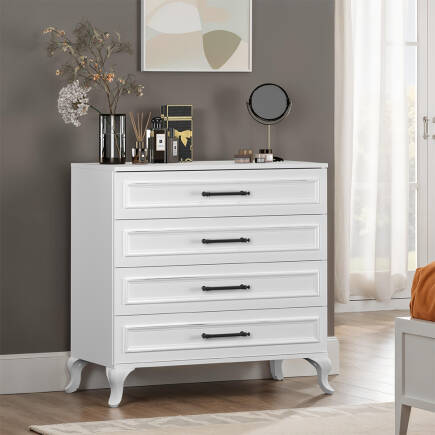 Country 4 Çekmeceli Şifonyer - Mat Lake Beyaz 90x89x45 cm (GxYxD) - 1