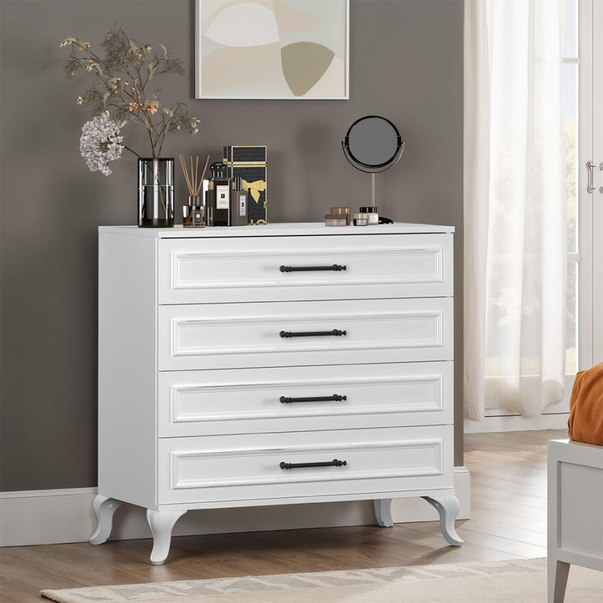 Country 4 Çekmeceli Şifonyer - Mat Lake Beyaz 90x89x45 cm (GxYxD) - 1