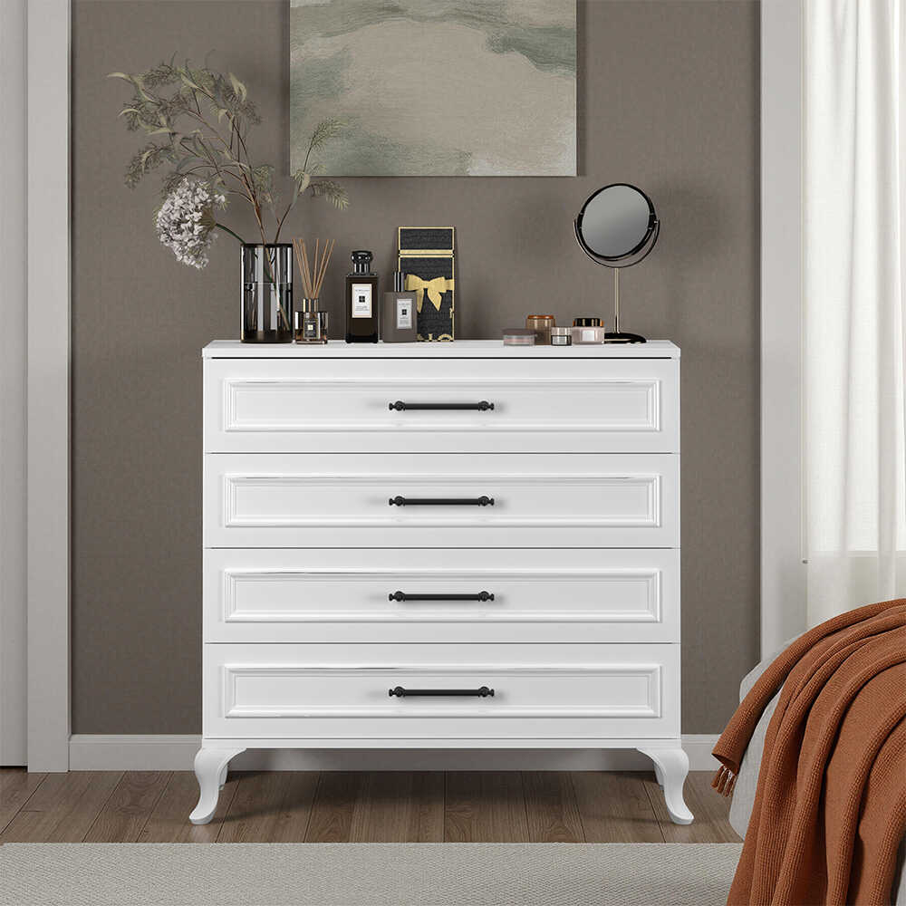 Country 4 Çekmeceli Şifonyer - Mat Lake Beyaz 90x89x45 cm (GxYxD) - Adore Mobilya (1)