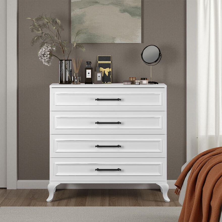 Country 4 Çekmeceli Şifonyer - Mat Lake Beyaz 90x89x45 cm (GxYxD) - 2