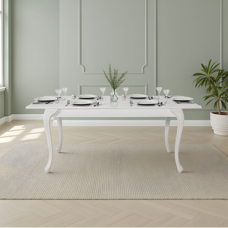 Country Yemek Masası - Mat Lake Beyaz 160-200x76x90 cm (GxYxD) - 1