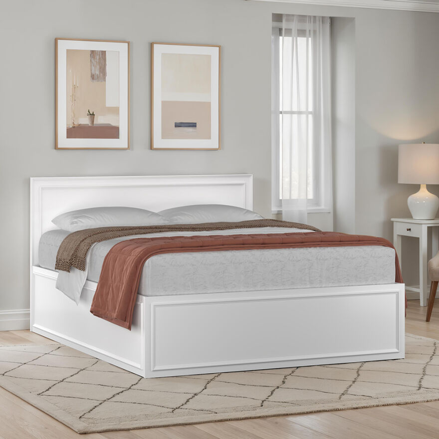 Country Çift Kişilik Bazalı Karyola - Diamond Beyaz 167x120x205 cm - 1