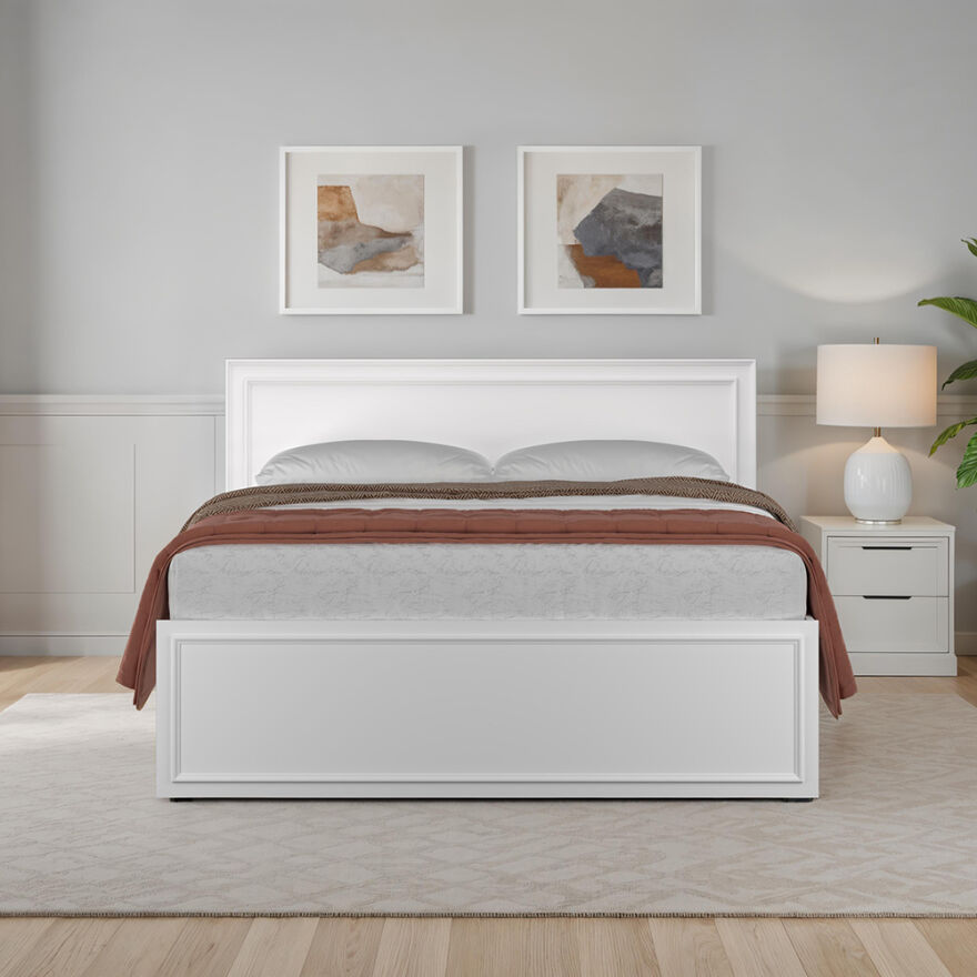 Country Çift Kişilik Bazalı Karyola - Diamond Beyaz 167x120x205 cm - 2