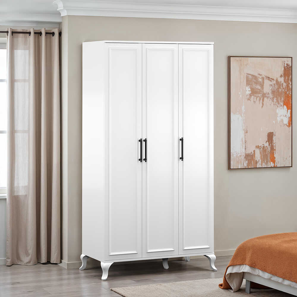 Country 3 Kapaklı Gardırop-Mat Lake Beyaz 103x199x51 cm (GxYxD) - Adore Mobilya