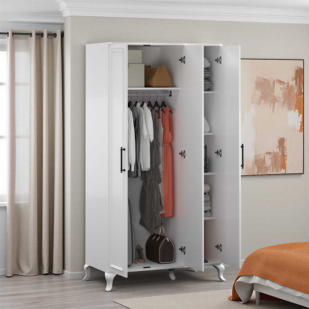 Country 3 Kapaklı Gardırop-Mat Lake Beyaz 103x199x51 cm (GxYxD) - Adore Mobilya (1)