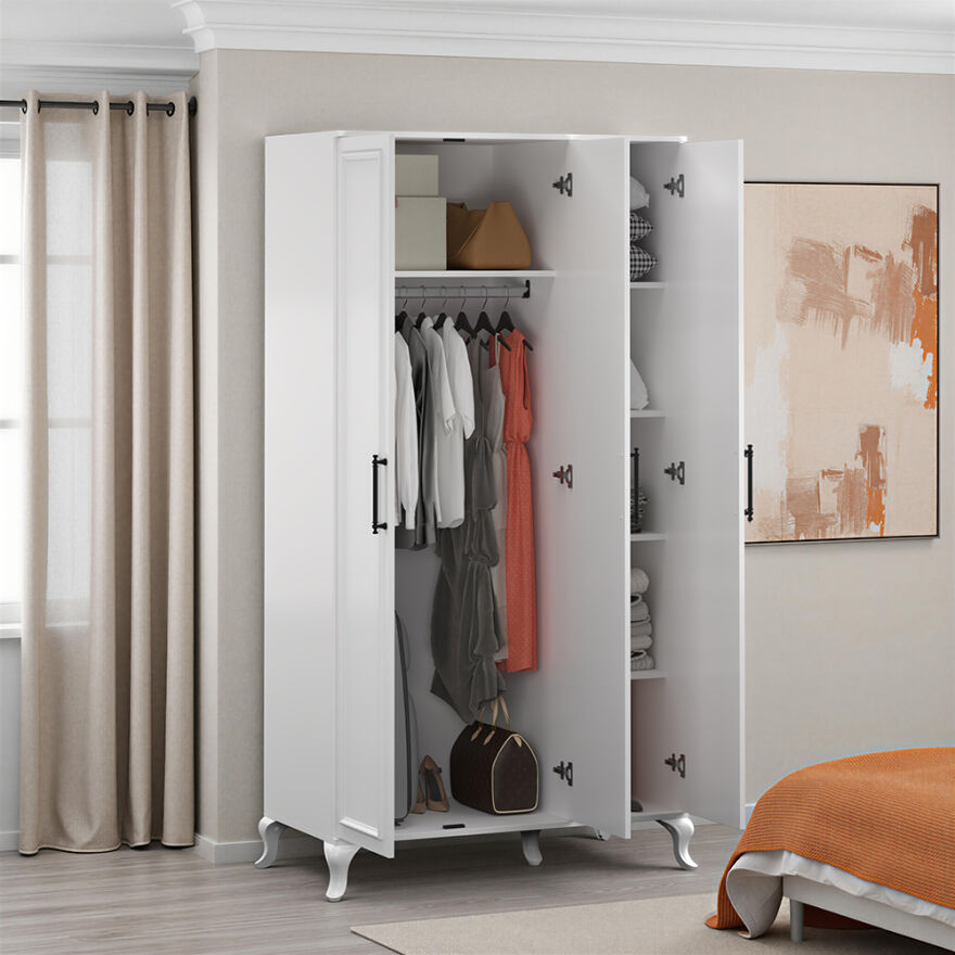 Country 3 Kapaklı Gardırop-Mat Lake Beyaz 103x199x51 cm (GxYxD) - 2