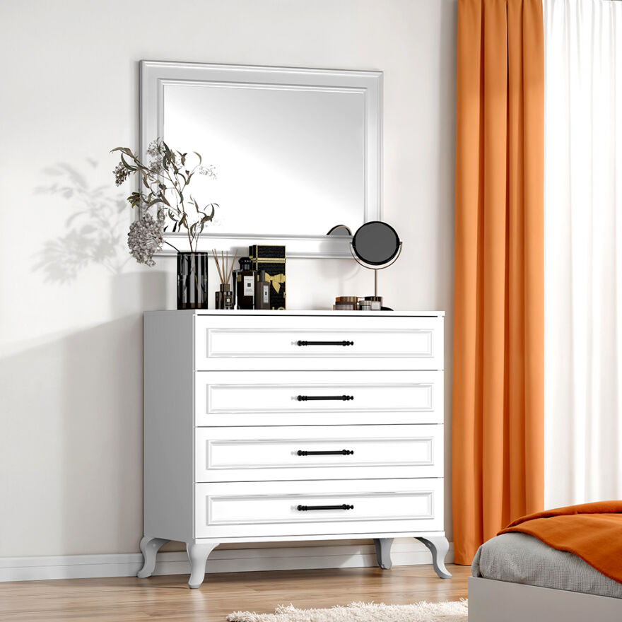 Country Şifonyer Aynası - Mat Lake Beyaz 90x65x4 cm (GxYxD) - 2