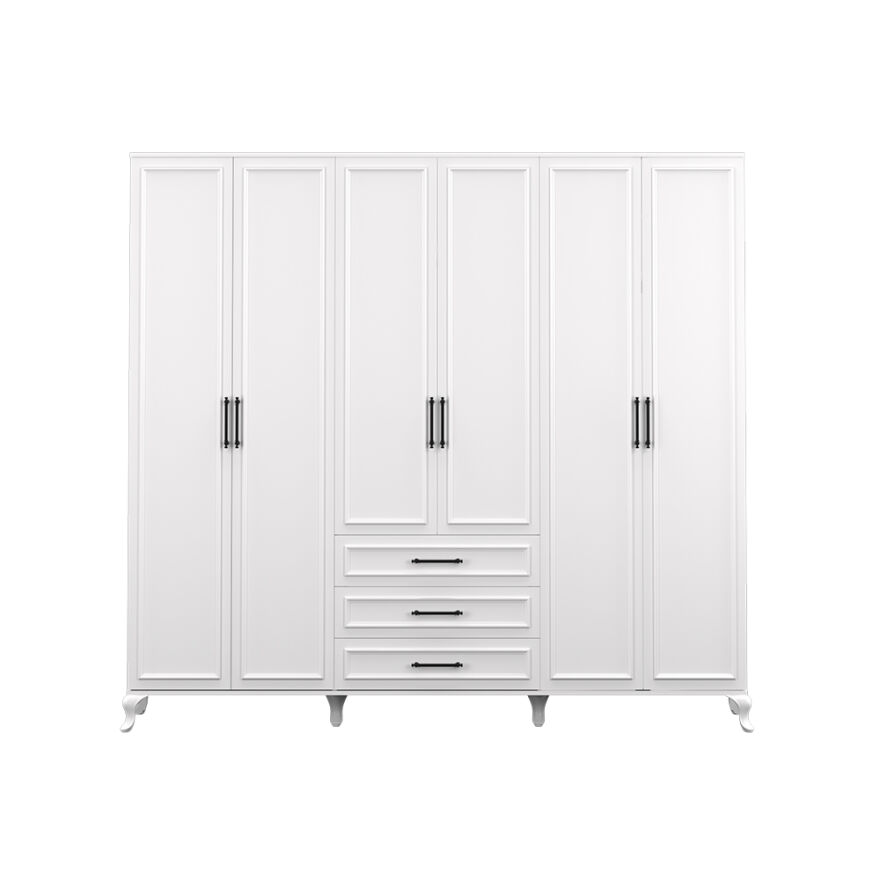 Country 6 Kapaklı 3 Çekmeceli Gardırop-Mat Lake Beyaz 240x224x62 cm (GxYxD) - 3