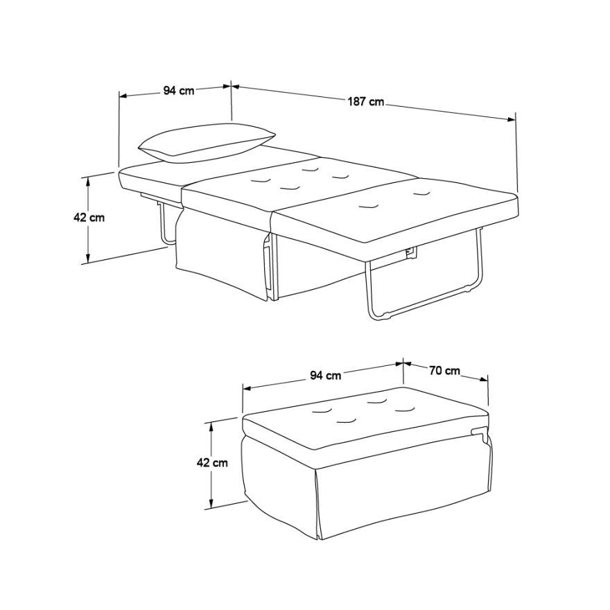 Cube Katlanır Yataklı Puf - Koyu Gri 96x189x42.5 / 96x168x92.5 cm - 16