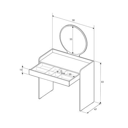 Curve Makyaj Masası - Diamond Beyaz 90x142x47 cm - 7