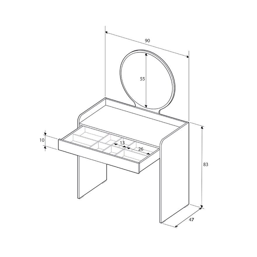 Curve Makyaj Masası - Diamond Beyaz 90x142x47 cm - 7