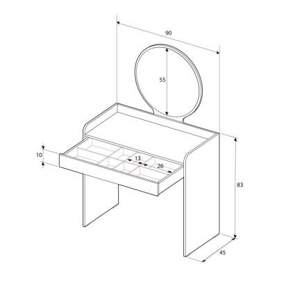 Curve Makyaj Masası - Diamond Beyaz 90x142x47 cm - 10