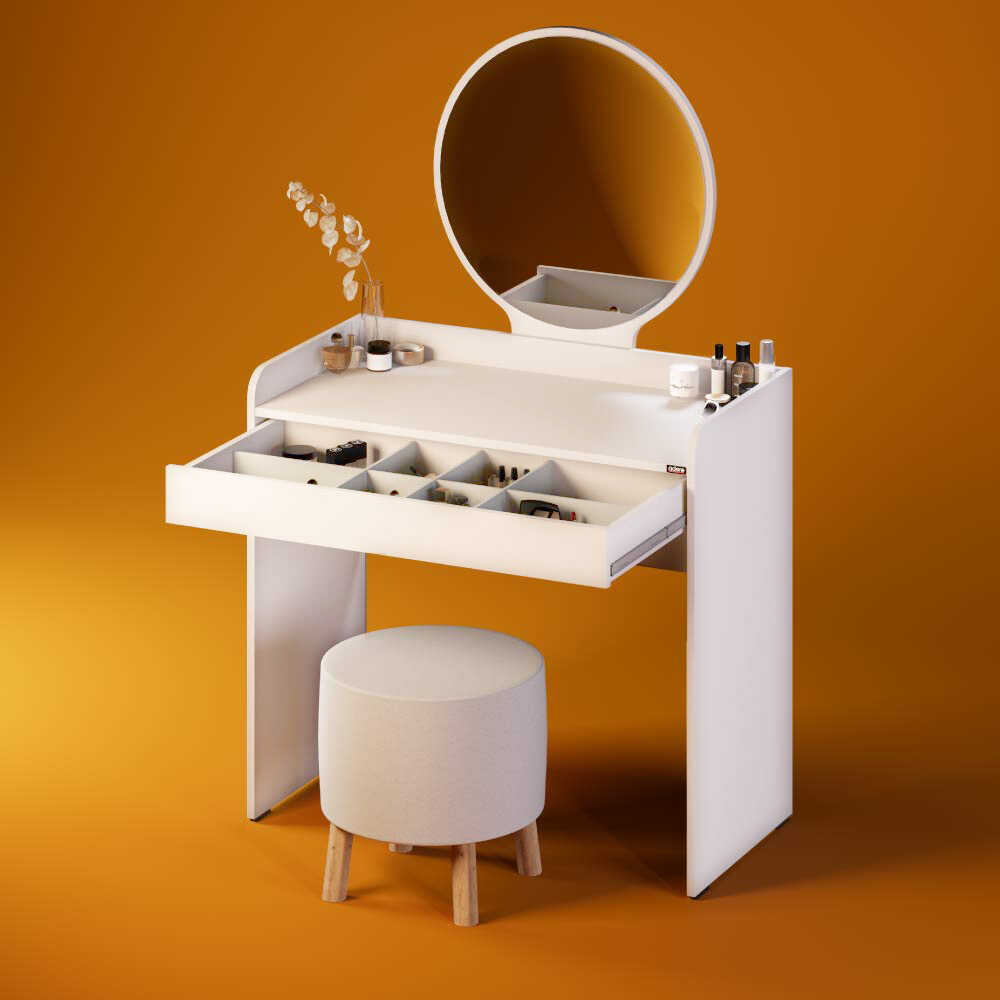 Curve Makyaj Masası - Diamond Beyaz 90x142x47 cm - Adore Mobilya