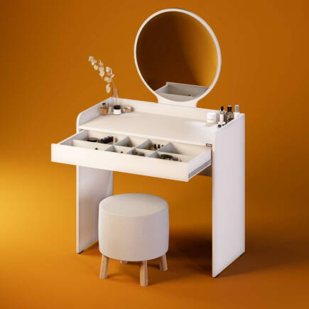 Curve Makyaj Masası - Diamond Beyaz 90x142x47 cm - Adore Mobilya