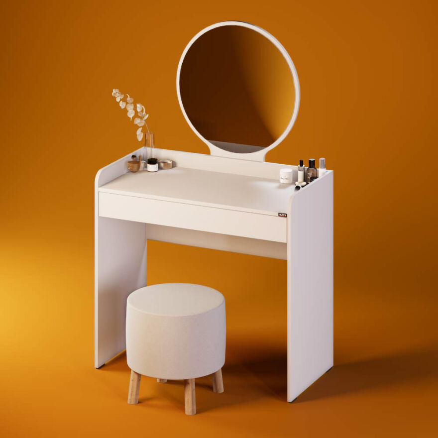 Curve Makyaj Masası - Diamond Beyaz 90x142x47 cm - 2