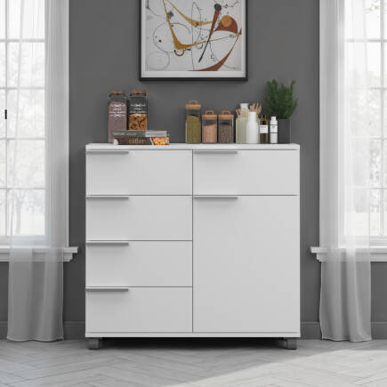 Diamond 5 Çekmeceli Tek Kapaklı Dolap-Parlak Lake Beyaz 85x81x44 cm (GxYxD) - 3