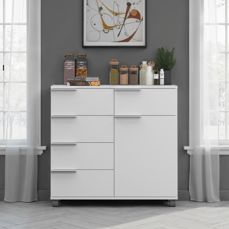 Diamond 5 Çekmeceli Tek Kapaklı Dolap-Parlak Lake Beyaz 85x81x44 cm (GxYxD) - 3