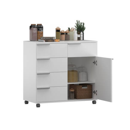 Diamond 5 Çekmeceli Tek Kapaklı Dolap-Parlak Lake Beyaz 85x81x44 cm (GxYxD) - 4