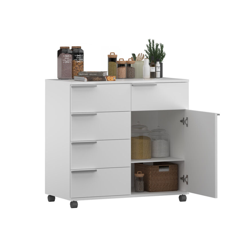 Diamond 5 Çekmeceli Tek Kapaklı Dolap-Parlak Lake Beyaz 85x81x44 cm (GxYxD) - 4