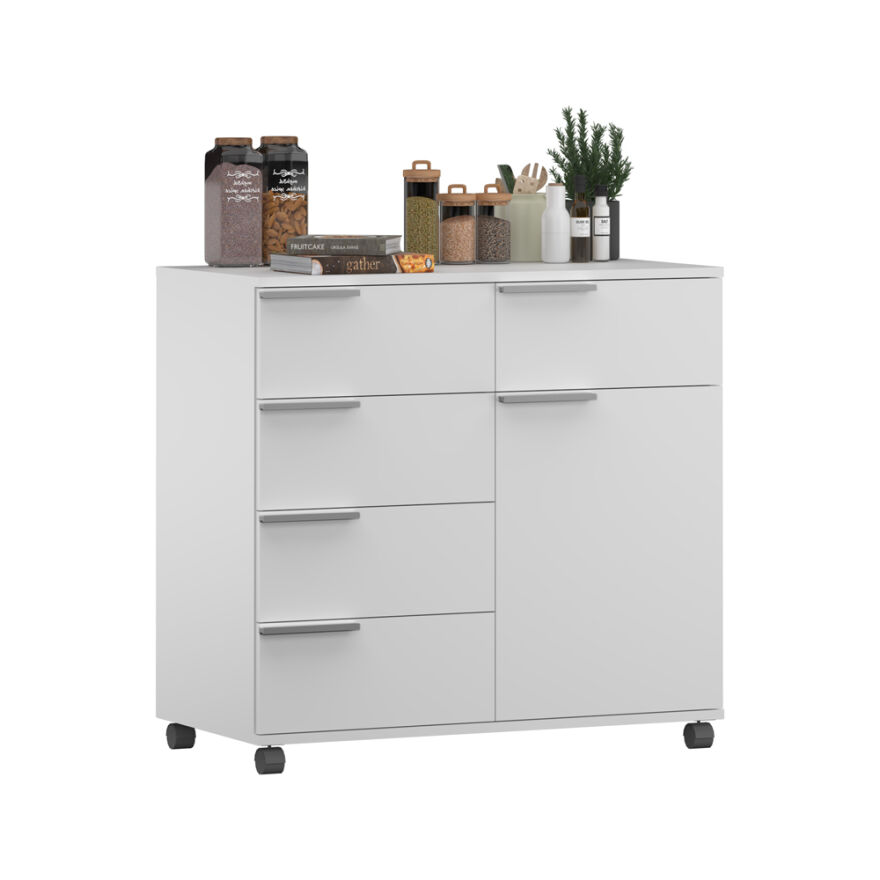 Diamond 5 Çekmeceli Tek Kapaklı Dolap-Parlak Lake Beyaz 85x81x44 cm (GxYxD) - 7