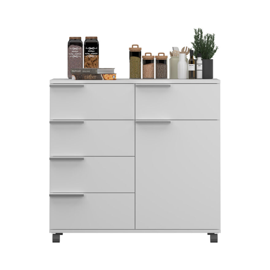 Diamond 5 Çekmeceli Tek Kapaklı Dolap-Parlak Lake Beyaz 85x81x44 cm (GxYxD) - 6