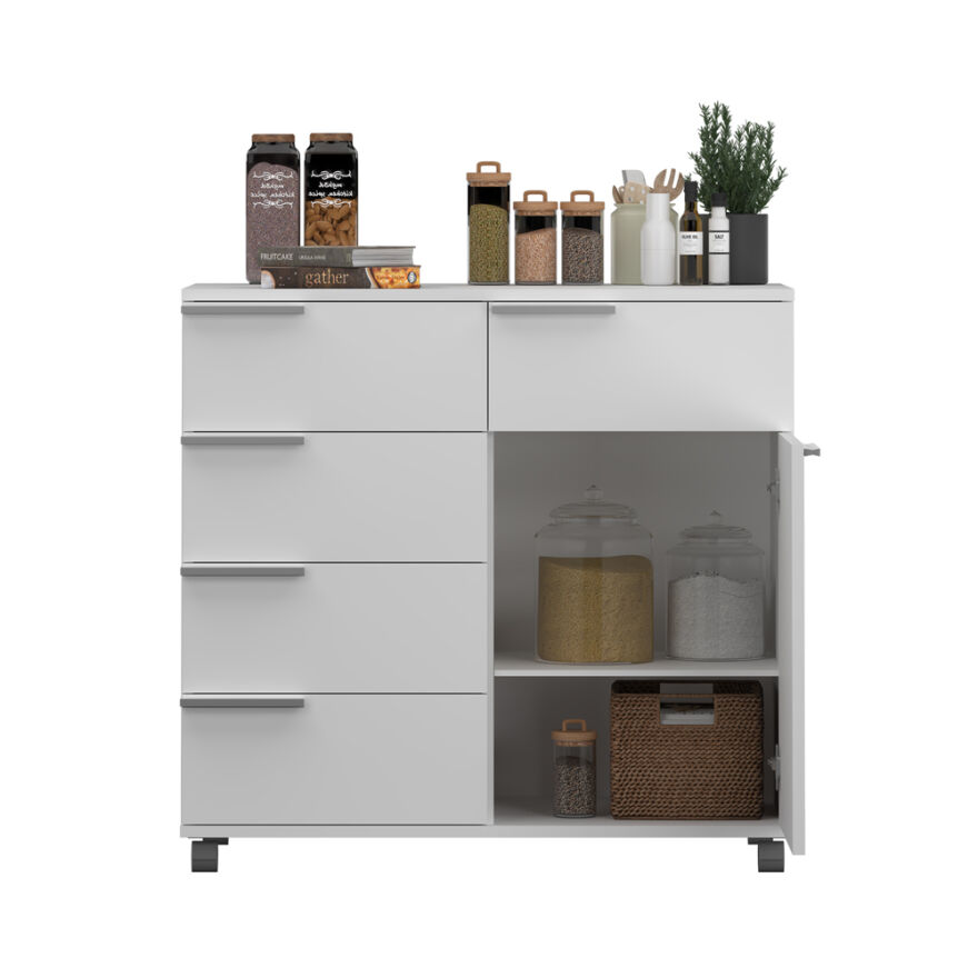 Diamond 5 Çekmeceli Tek Kapaklı Dolap-Parlak Lake Beyaz 85x81x44 cm (GxYxD) - 5