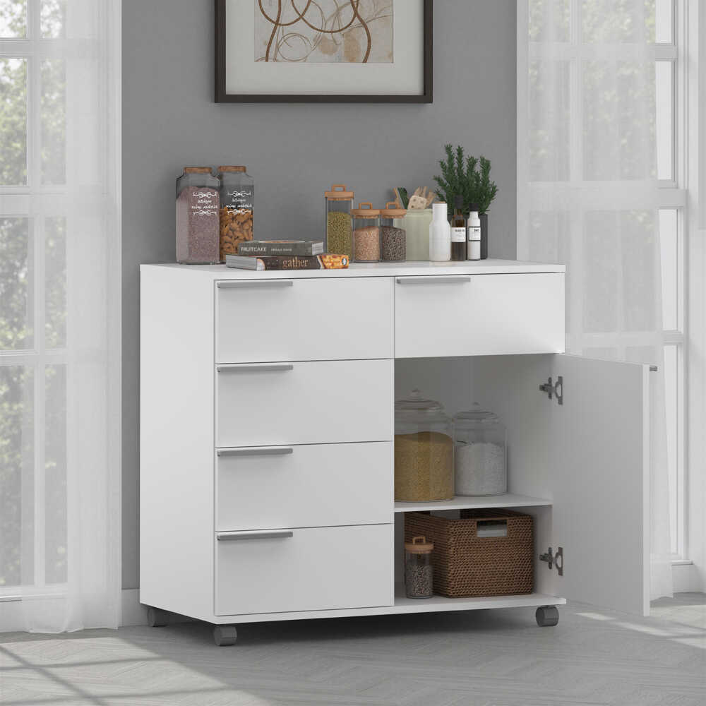 Diamond 5 Çekmeceli Tek Kapaklı Dolap-Parlak Lake Beyaz 85x81x44 cm (GxYxD) - Adore Mobilya (1)