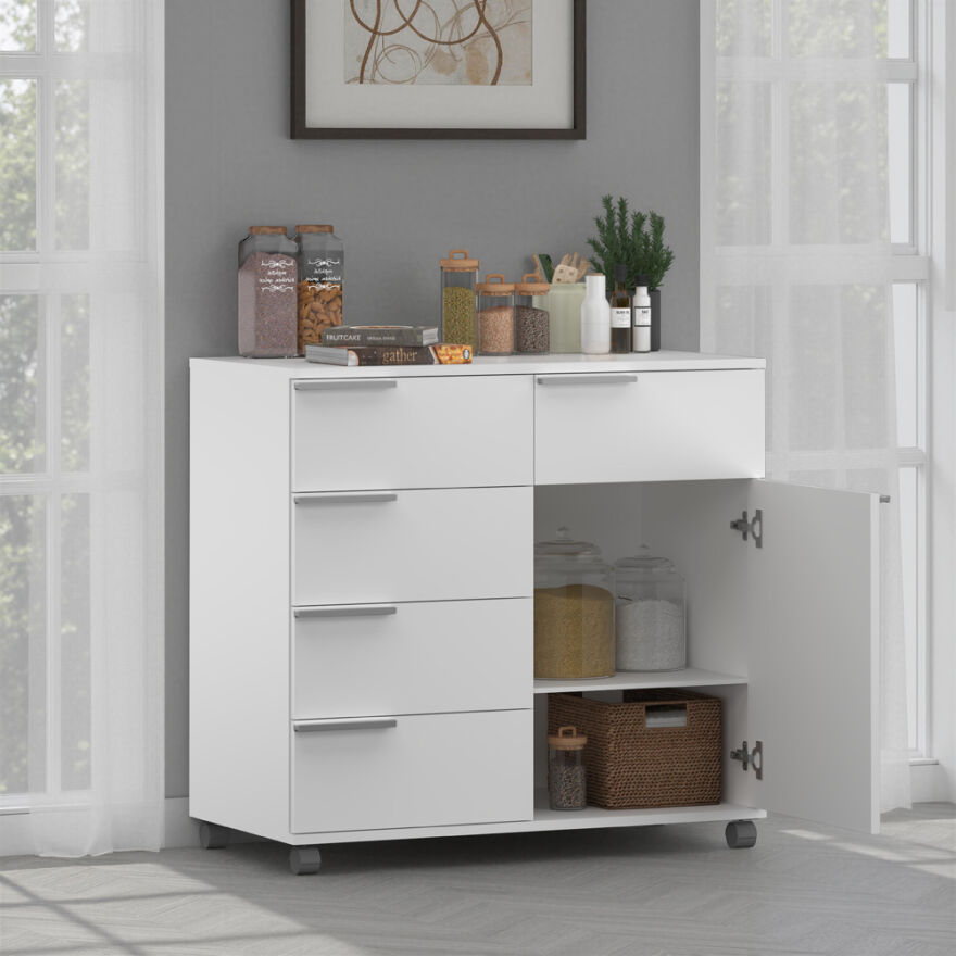 Diamond 5 Çekmeceli Tek Kapaklı Dolap-Parlak Lake Beyaz 85x81x44 cm (GxYxD) - 2